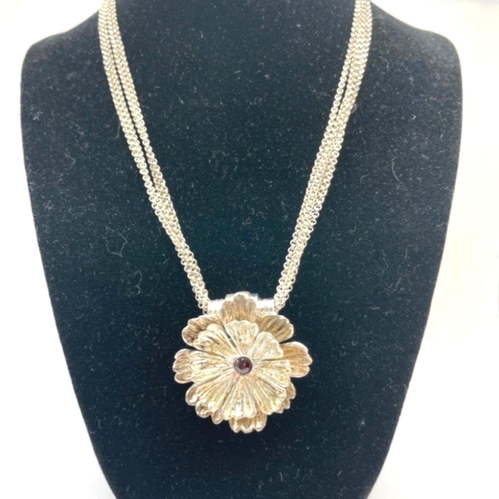 Vintage Joseph Esposito Signed Sterling Flower Chain Necklace